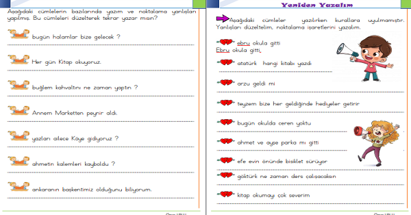 1. Sınıf Türkçe Yazım Kuralları ve Noktalama İşaretleri Etkinliği 2