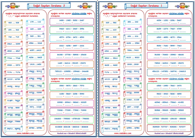 4. Sınıf Matematik Doğal Sayıları Sıralama