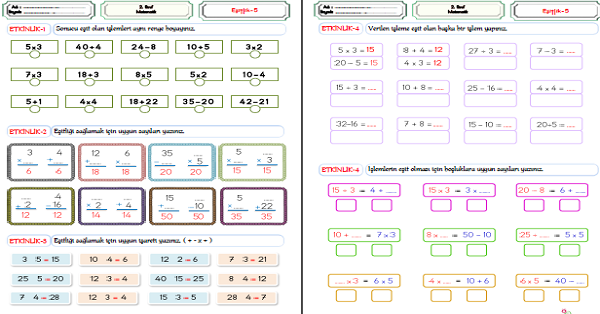 2. Sınıf Matematiksel İfadelerde Eşitlik Kavramını Etkinliği 5