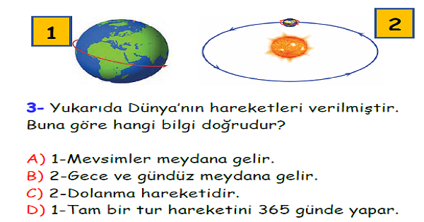 4. Sınıf Fen Bilimleri Yer Kabuğu ve Dünyamızın Hareketleri Yaprak Testi-1