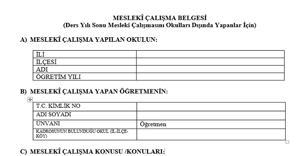 Mesleki Çalışmalarını İl Dışında Yapanlara Verilecek Belge