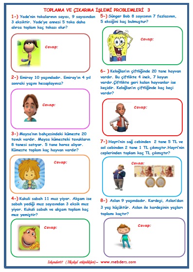 1. Sınıf Matematik Toplama ve Çıkarma İşlemi Problemleri 3