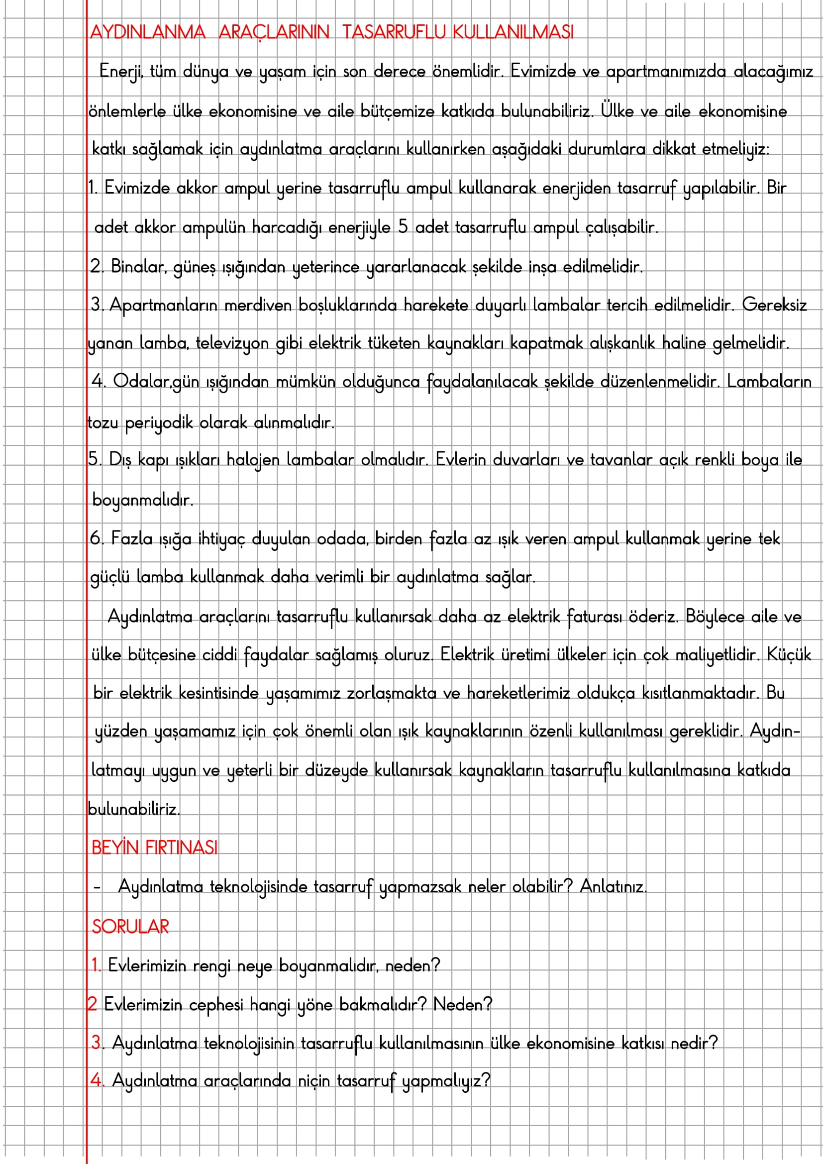 4. Sınıf Fen Bilimleri Aydınlatma Araçlarının Tasarruflu Kullanılması Konu Anlatımı