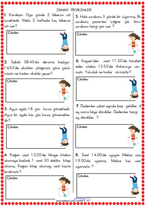 2. Sınıf Matematik Zaman Problemleri Etkinliği 17