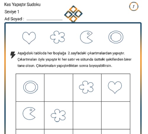 Kes Yapıştır Sudoku Etkinliği 1 (Seviye 1)