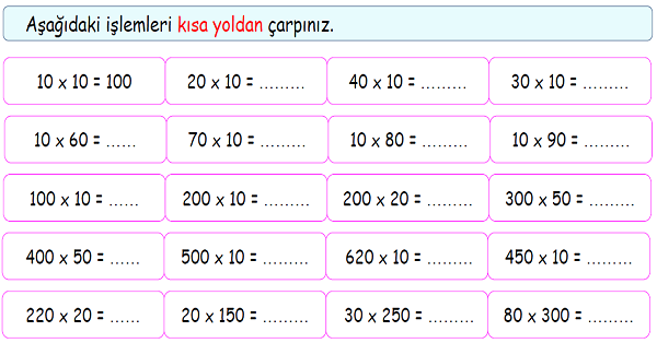 4. Sınıf Matematik Kısa Yoldan Çarpma İşlemi-1