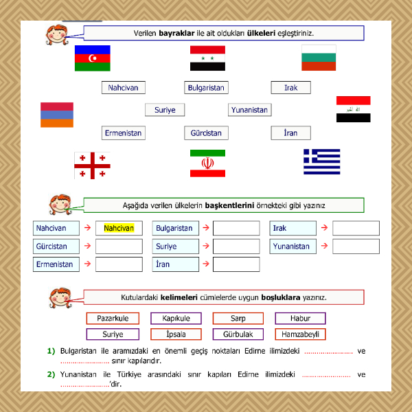 4. Sınıf Sosyal Bilgiler - Komşularımız Etkinliği