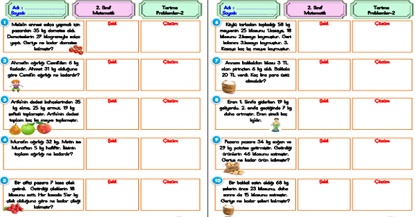 2. Sınıf Matematik Tartma Problemler-2