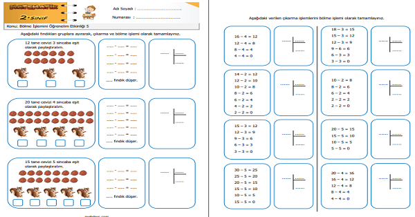 2. Sınıf Matematik Bölme İşlemini Öğrenelim Etkinliği 5