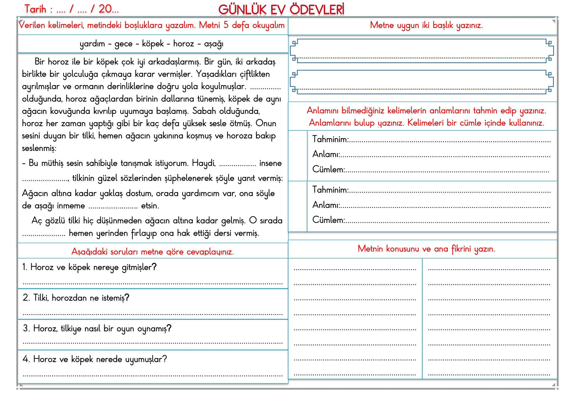 2. Sınıf - 02 Haziran 2026 Günlük Ev Ödevleri