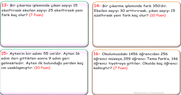 4. Sınıf Matematik Çıkarma İşlemi Problemler-2
