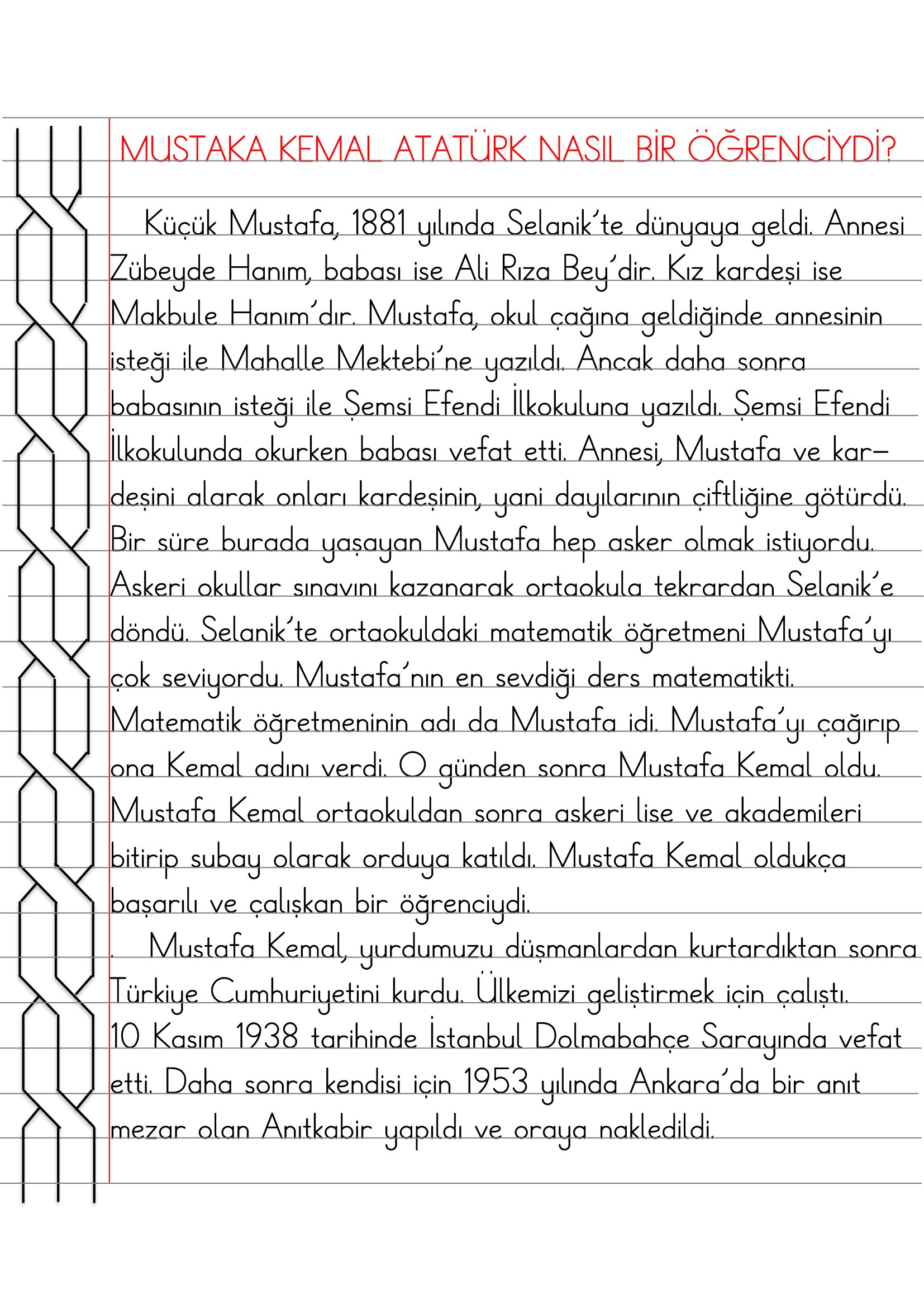 2. Sınıf - Hayat Bilgisi Atatürk Nasıl Bir Öğrenciydi Defter Özeti