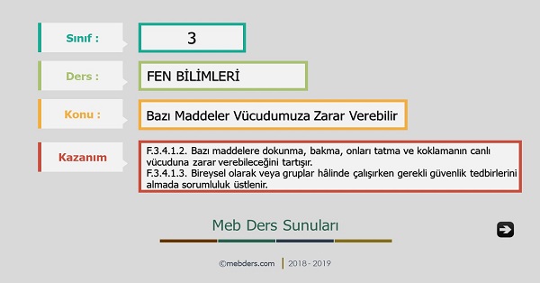 3. Sınıf Fen Bilimleri Bazı Maddeler Vücudumuza Zarar Verebilir Sunusu