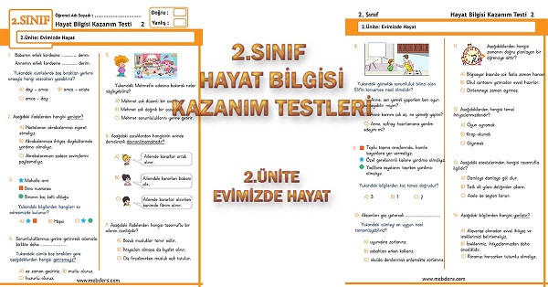 2. Sınıf Hayat Bilgisi Kazanım Testi - 2.Ünite - Evimizde Hayat