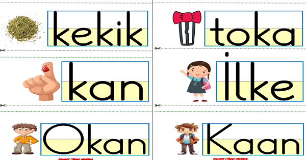 1. Sınıf İlk Okuma Yazma K-k Sesi İpe Asılacak Hece Kelime Fiş Çalışması
