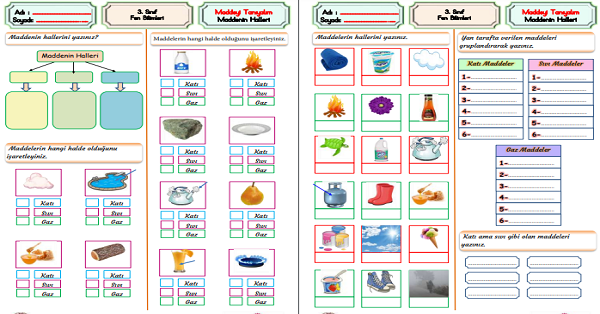 3. Sınıf Fen Bilimleri Maddenin Halleri Etkinlikler (4 Sayfa)