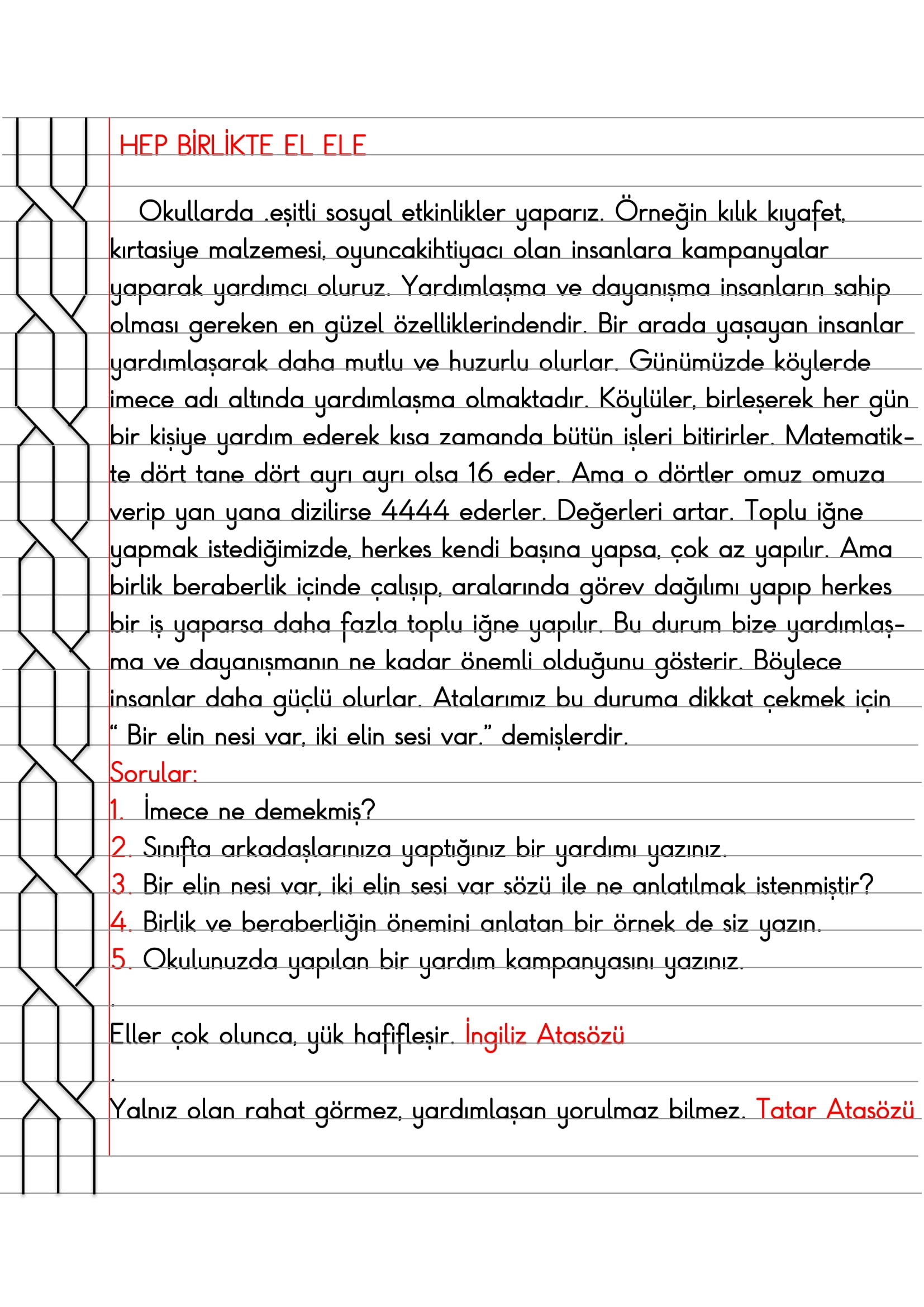 3. Sınıf - Hayat Bilgisi Hep Birlikte El Ele Defter Özeti