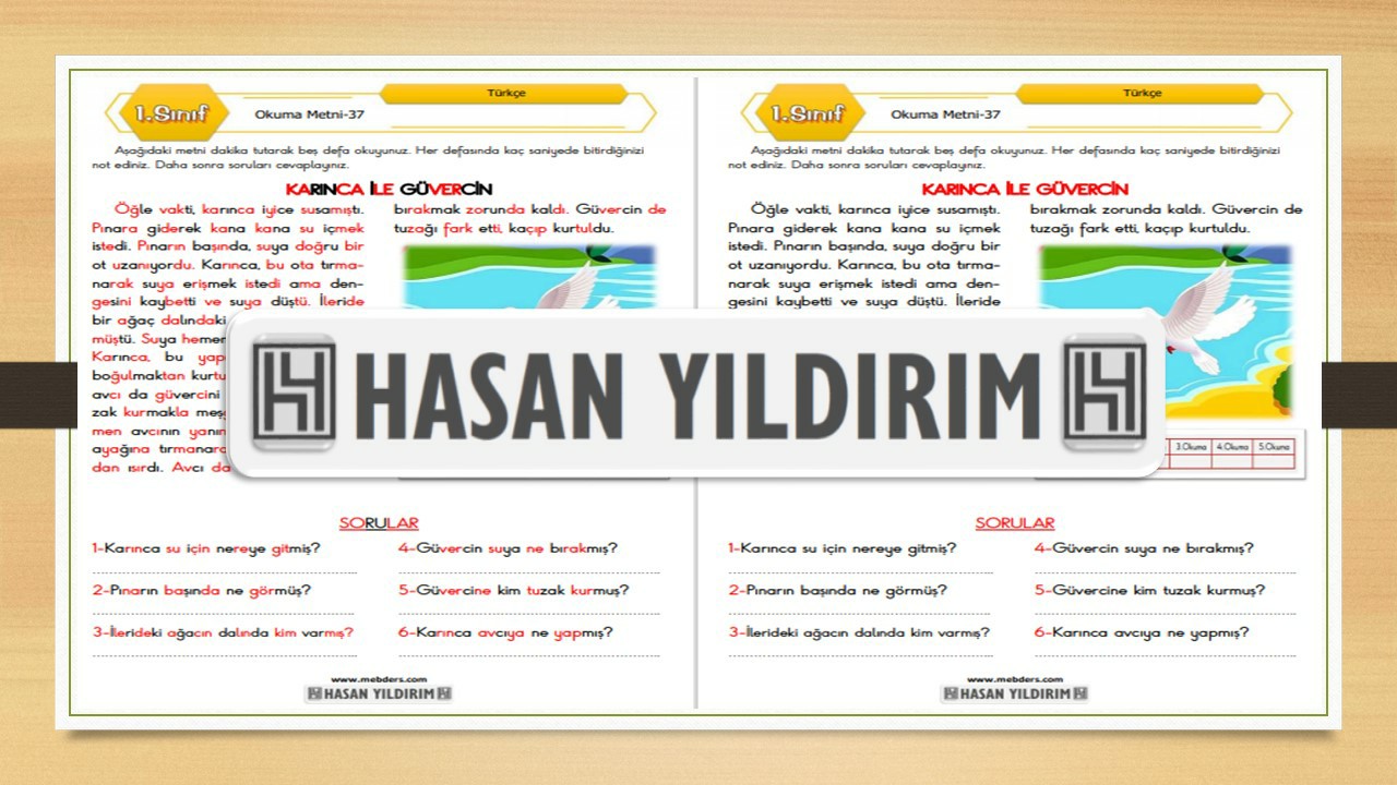 1. Sınıf Türkçe Okuma Metni-37 (Karınca ile Güvercin)