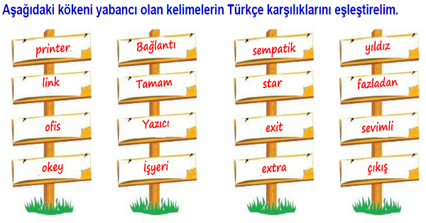 4. Sınıf Türkçe Yabancı Kelimelerin Türkçe Karşılığı