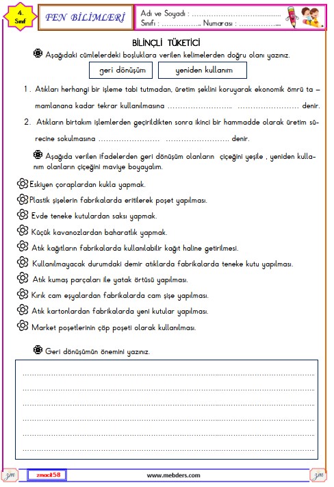 4. Sınıf Fen Bilimleri Bilinçli Tüketici Etkinliği 3