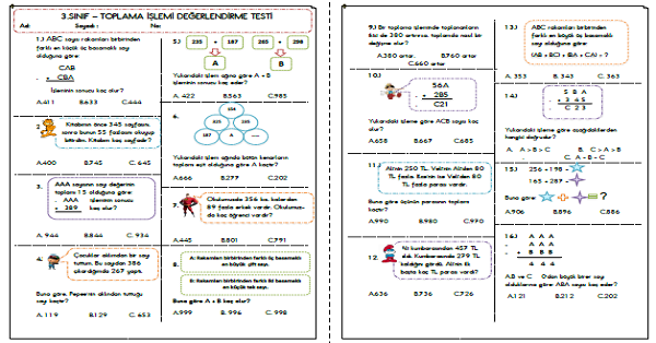 3. Sınıf - Matematik Toplama İşlemi Testi