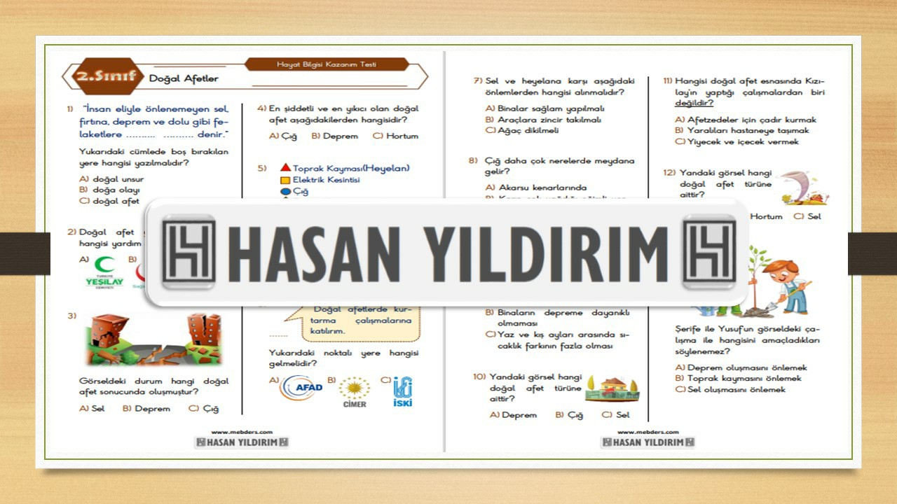 2. Sınıf Bilgisi Doğal Afetler Testi