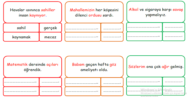 4. Sınıf Türkçe Gerçek-Mecaz-Terim Anlamı-2