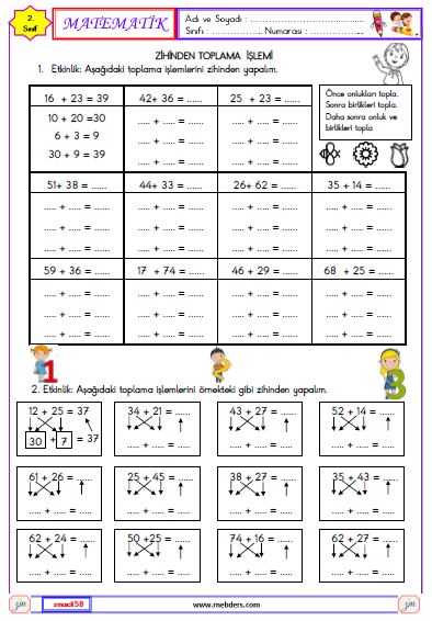 2. Sınıf Matematik Zihinden Toplama İşlemi Etkinliği 3