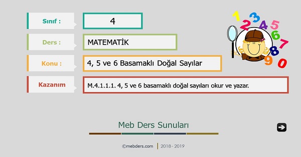 4. Sınıf Matematik 4,5 ve 6 Basamaklı Doğal Sayılar Sunusu