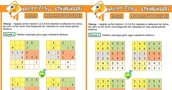 3. Sınıf Mega Zeka Etkinliği - Rakamlı Sudoku