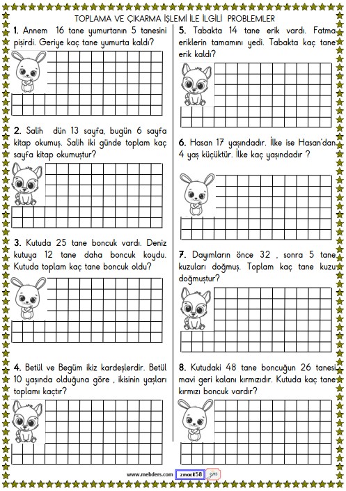 1. Sınıf Matematik Toplama ve Çıkarma İşlemi Problemleri Etkinliği 11