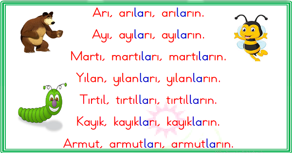 1. Sınıf İlk Okuma Yazma (I-ı Sesi) Karesel Okuma Metinleri