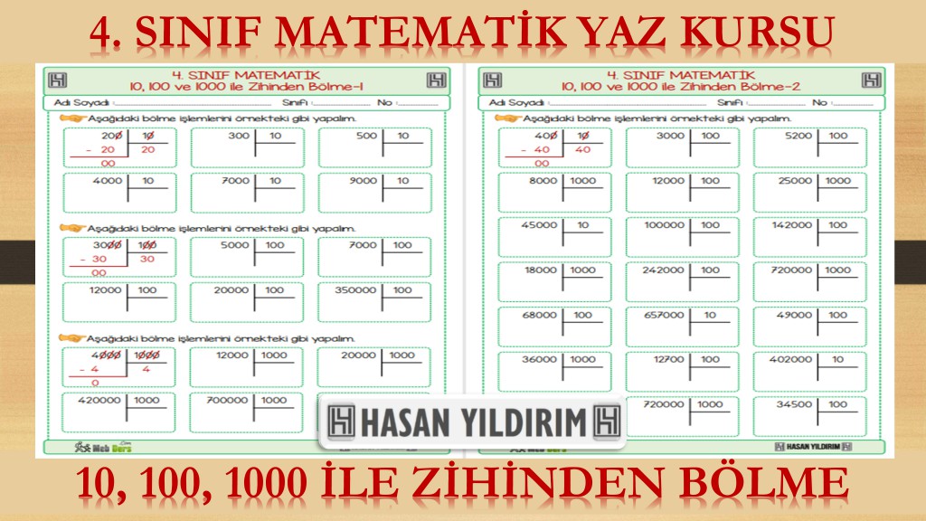 4. Sınıf Matematik Yaz Kursu - 10, 100 ve 1000 ile Zihinden Bölme (4. Sınıfa Hazırlık)