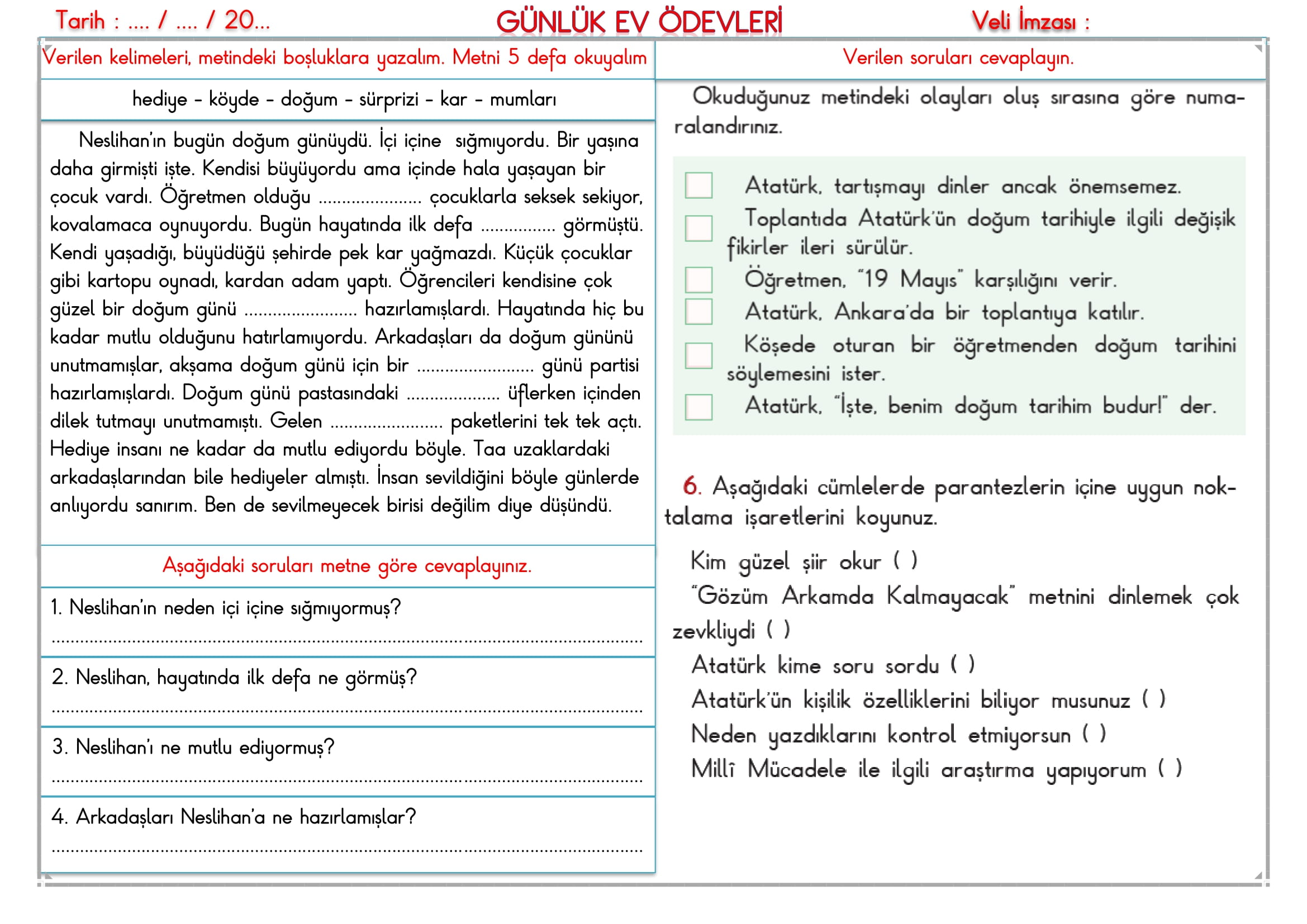 2. Sınıf - 08 Aralık 2025 Günlük Ev Ödevleri