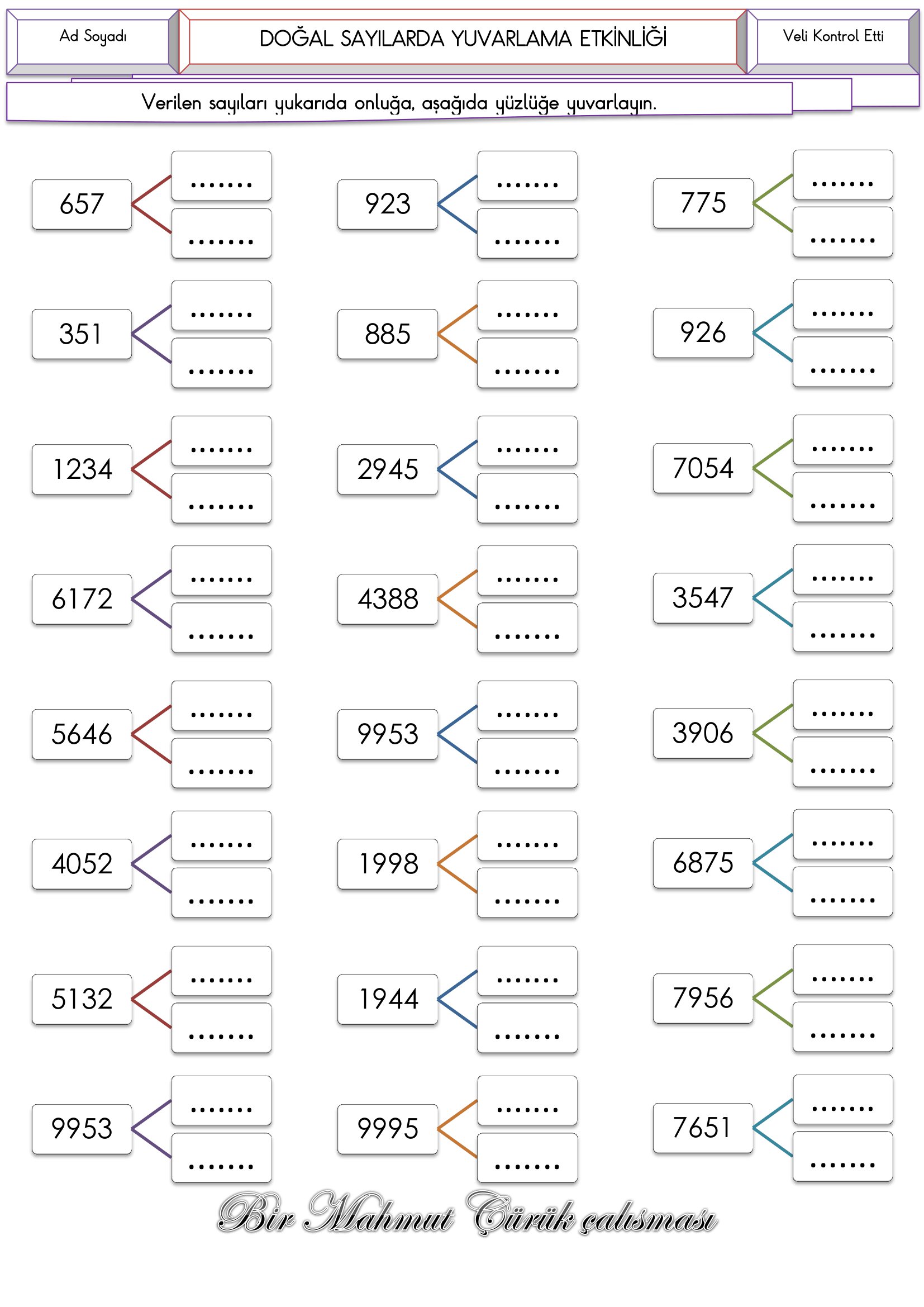 4. Sınıf Matematik Doğal Sayılarda Yuvarlama Etkinliği