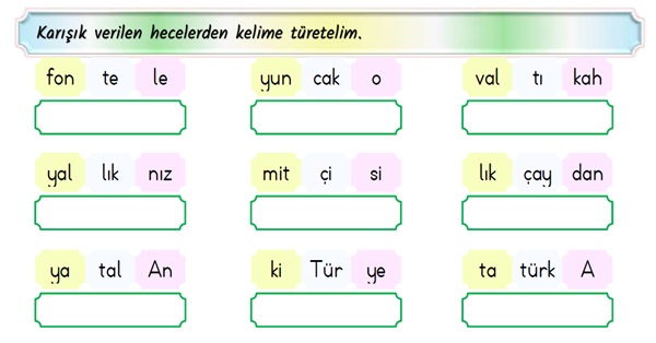 2. Sınıf Türkçe Hece Bilgisi Etkinliği -3