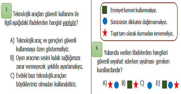 2. Sınıf Hayat Bilgisi Güvenli Hayat Ünite Değerlendirmesi
