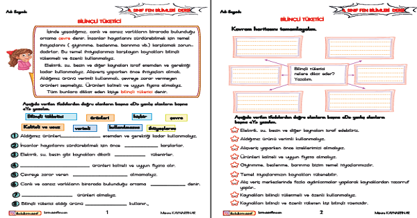 4. Sınıf Fen Bilimleri Bilinçli Tüketici Etkinliği 5