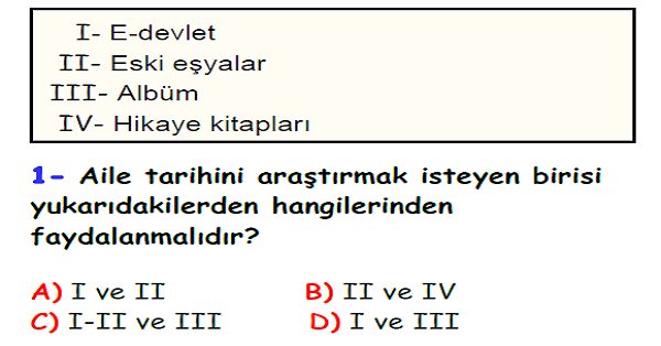 4. Sınıf Sosyal Bilgiler Geçmişimi Öğreniyorum Ünitesi Yaprak Test-6
