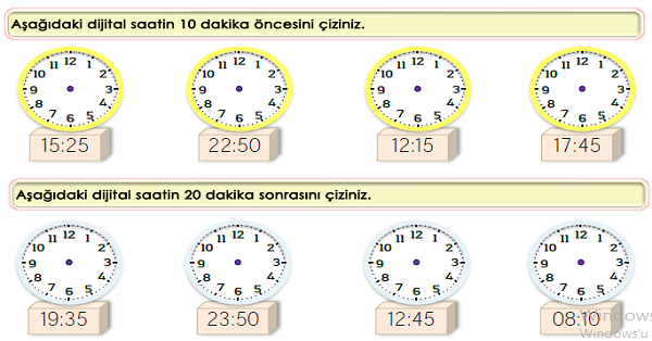 3. Sınıf Matematik Zaman Ölçme (Saatleri Okuma ve Yazma)-4