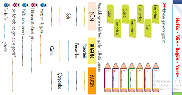 1. Sınıf Matematik Gün, Hafta ve Ay (6 Sayfa)