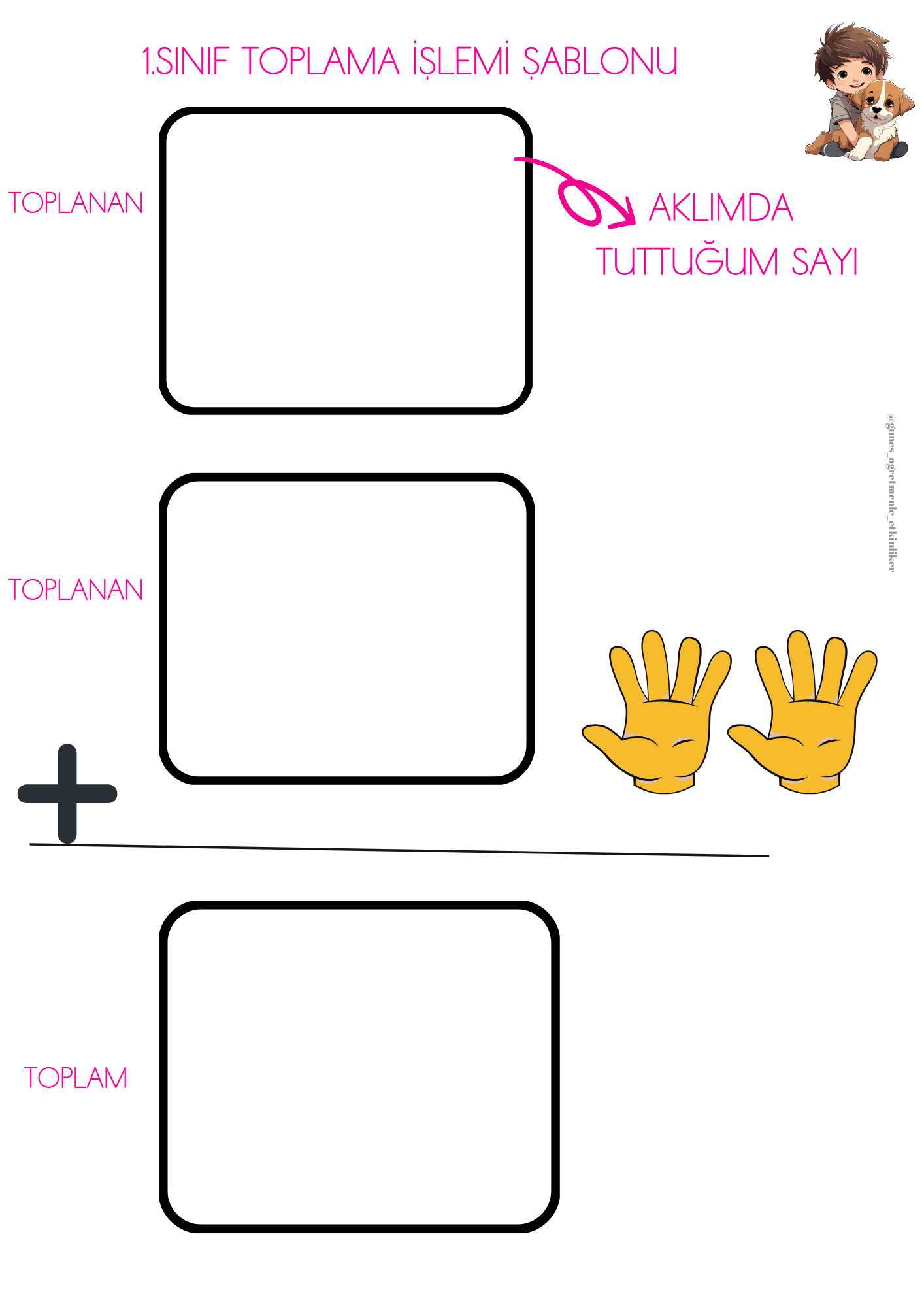 1. Sınıf Toplama İşlemi Yaz-Sil Şablonu 6
