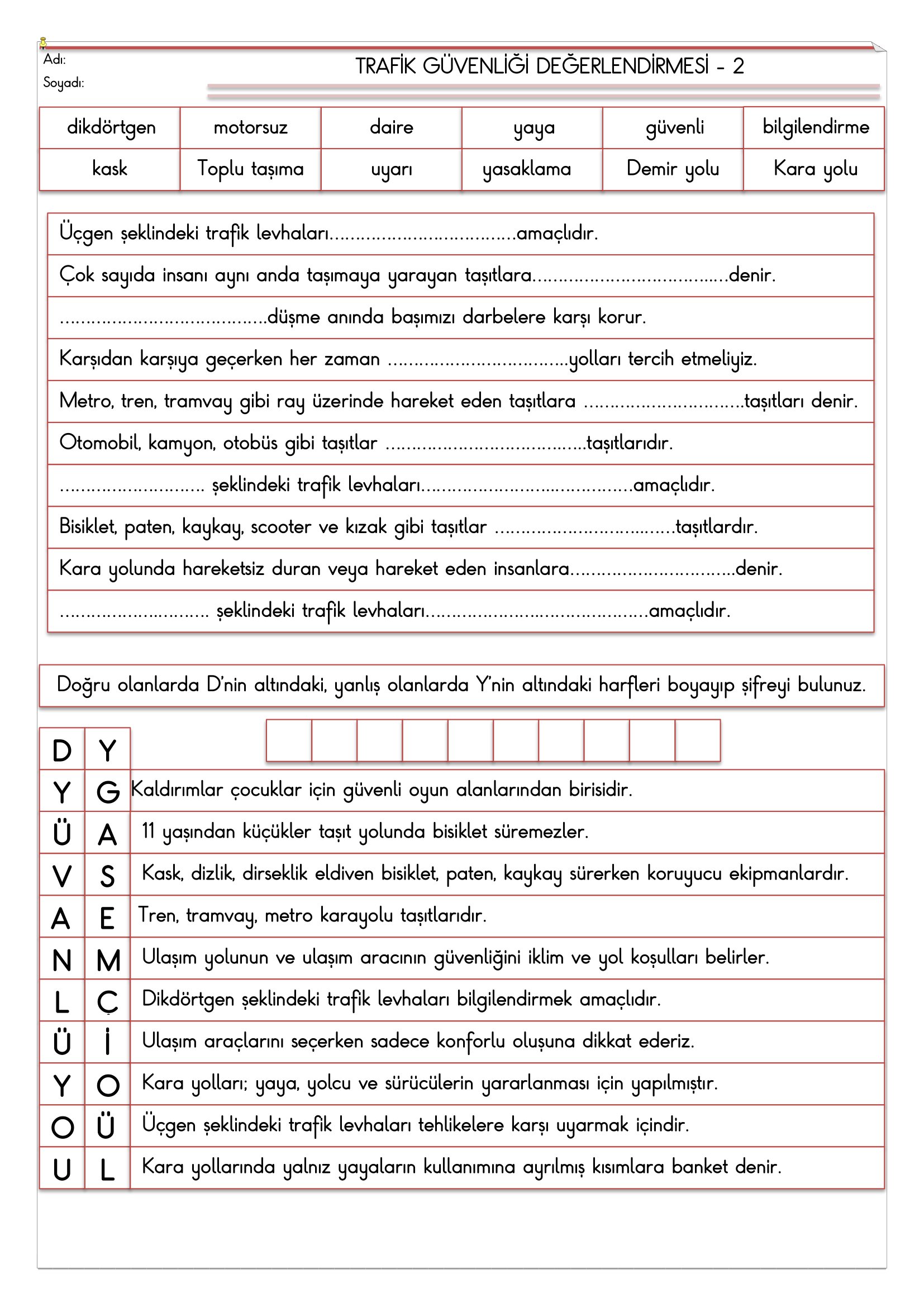 4. Sınıf - Trafik Güvenliği Değerlendirmesi-2