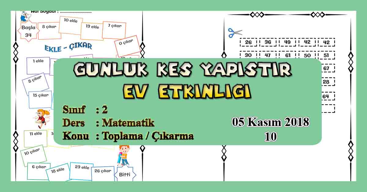 Günlük Kes Yapıştır Ev Etkinliği - İki Basamaklı Toplama / Çıkarma
