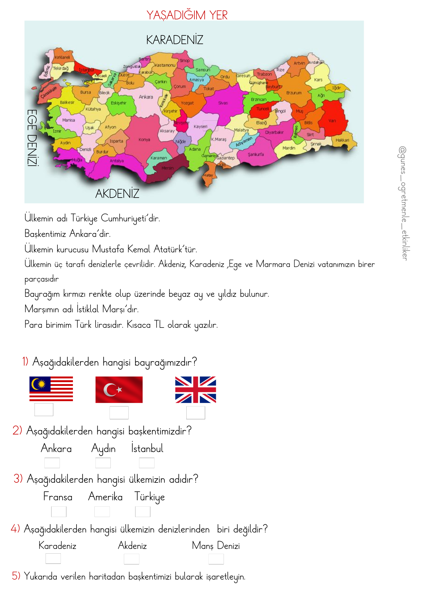 1. Sınıf Hayat Bilgisi Yaşadığım Yer