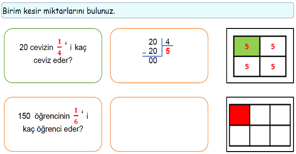 4. Sınıf Matematik Bir Çokluğun Belirtilen Basit Kesir Kadarını Bulma-1