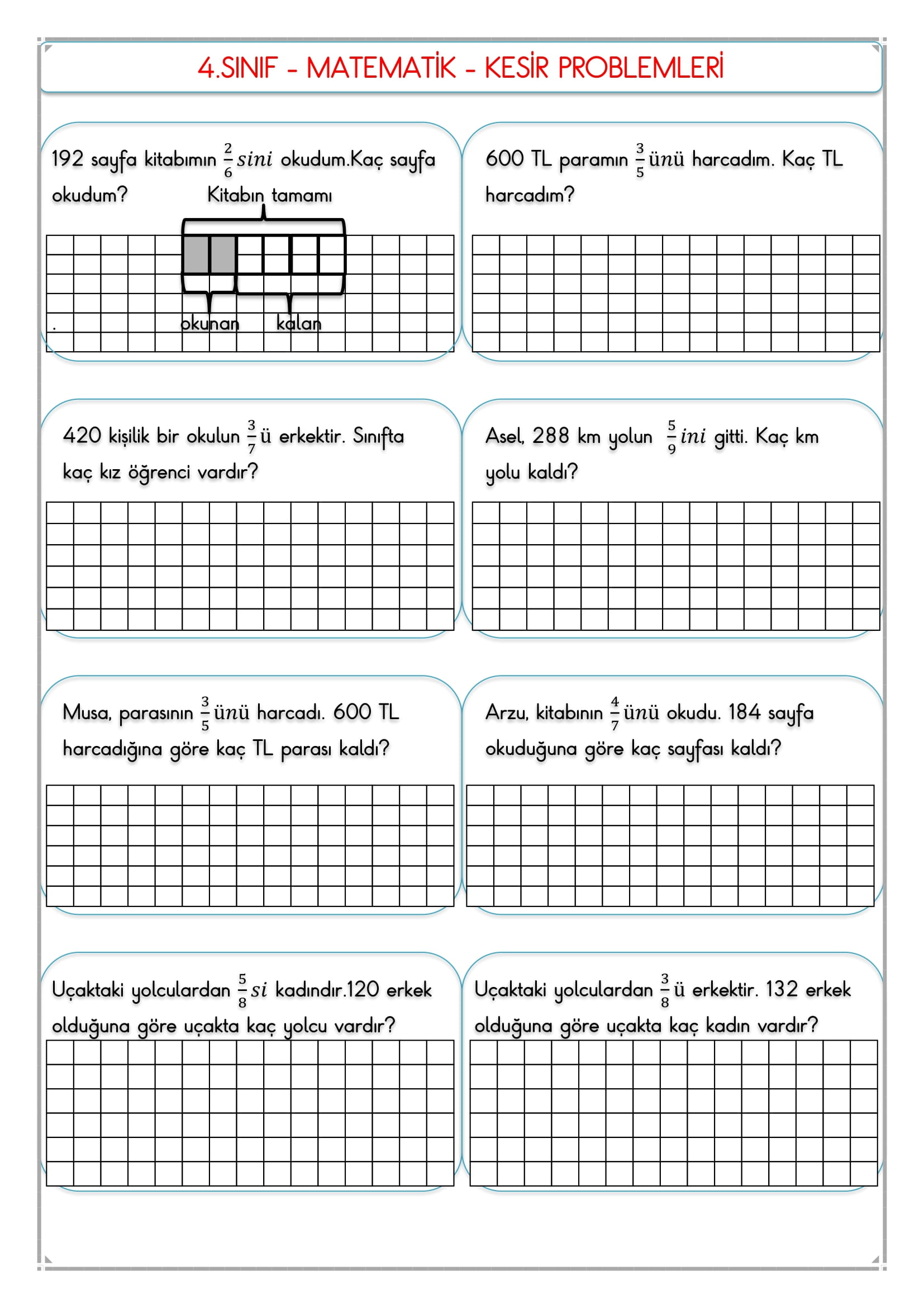 4. Sınıf - Matematik Kesir Problemleri-2