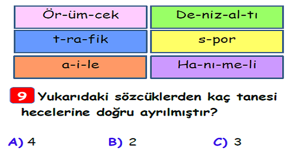 3. Sınıf Türkçe Hece Yaprak Test