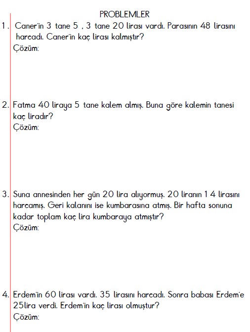 2. Sınıf Matematik Paralarımız ile İlgili Problemler Etkinliği (Akıllı Tahta İçin)