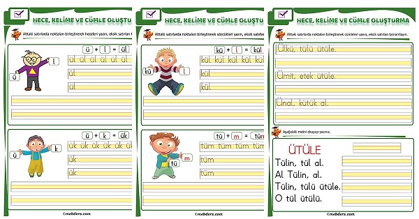 1. Sınıf İlk Okuma Ü Sesi Birleştirme Etkinliği